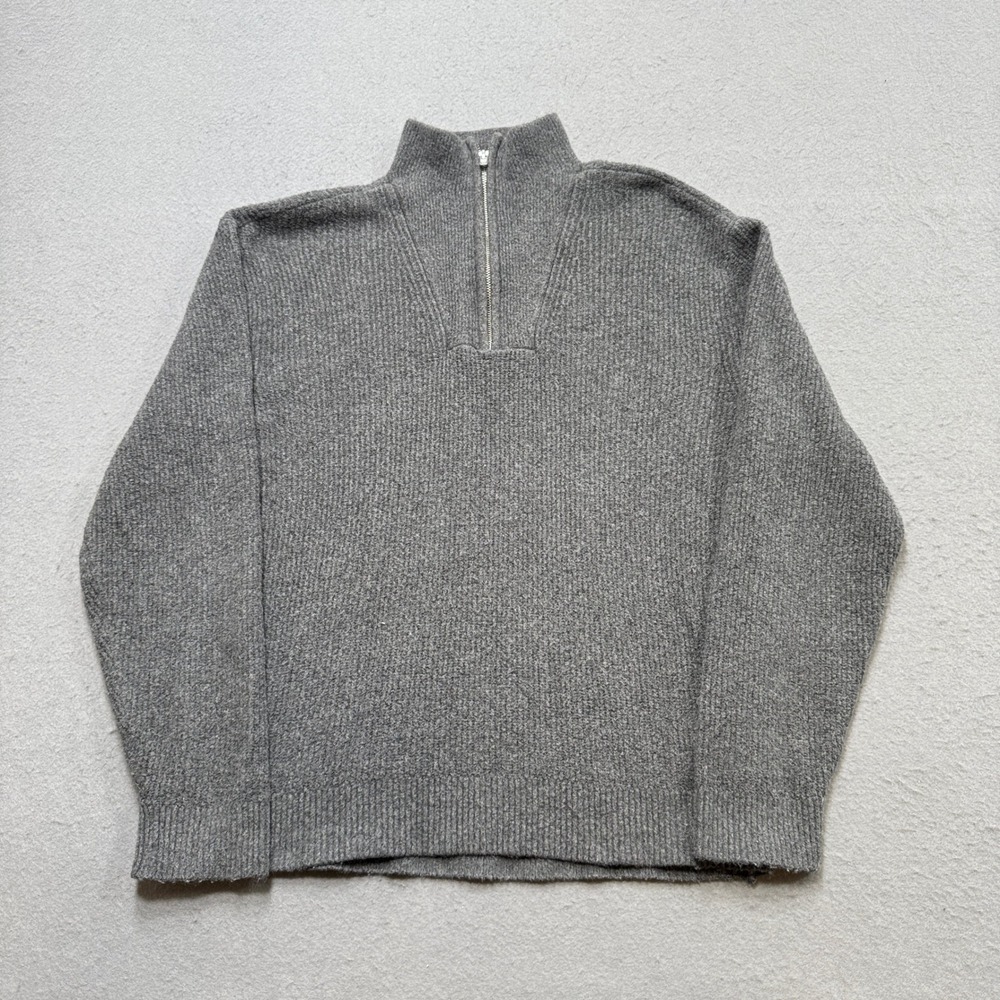 Abercrombie & Fitch Sweater Men's Small Gray Oversized Ribbed Soft Quarter Zip